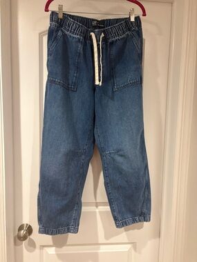 GAP Factory Blue Elastic-Waist Denim Barrel Jeans